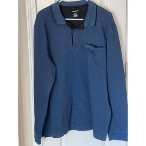 Van Heusen Men's Size XLT Pullover Sweater Collared 1/4 Button Up Flex Blue